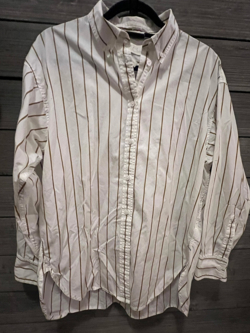 Vintage J. Crew White Button-Down Shirt with Brown Pinstripes - Picture 2 of 7